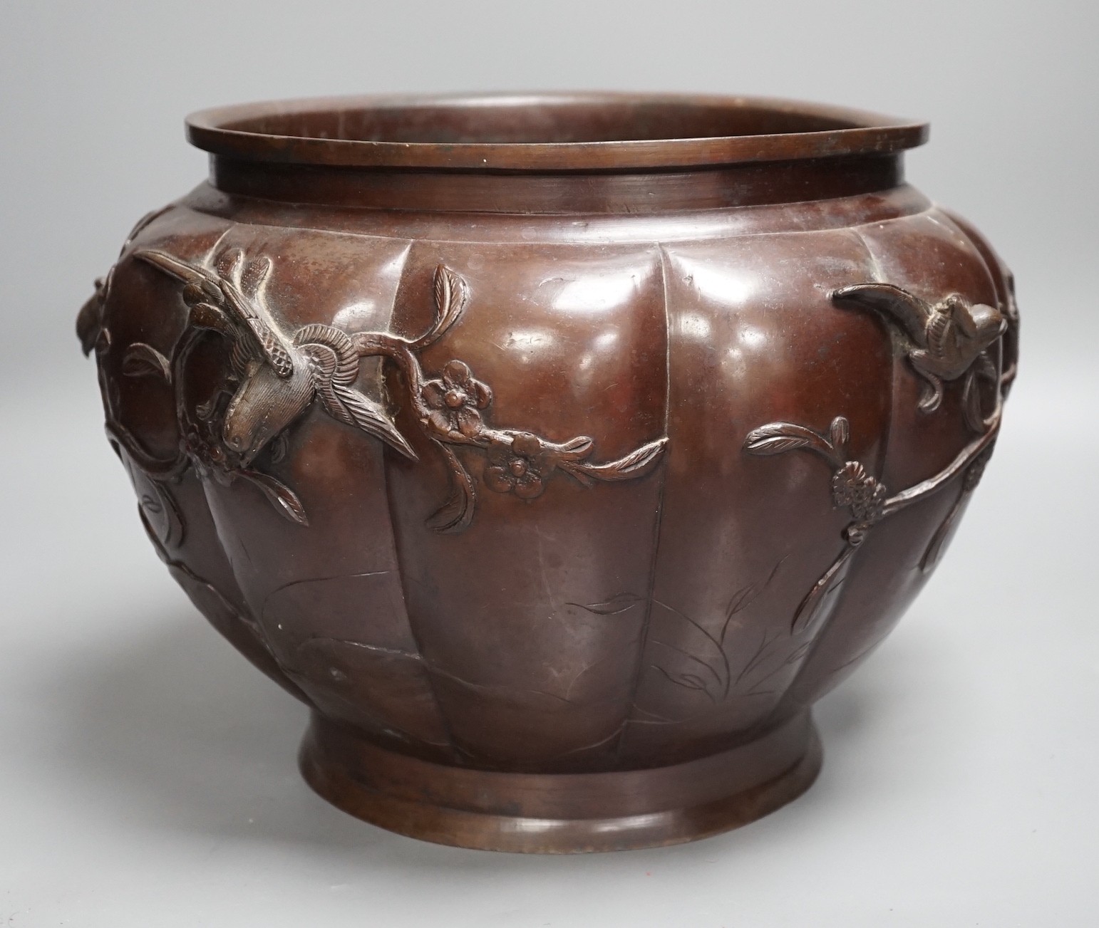 A Japanese bronze jardiniere, Meiji period, 23 cms high